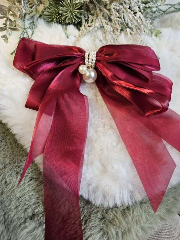 Hair clip bow pearl red