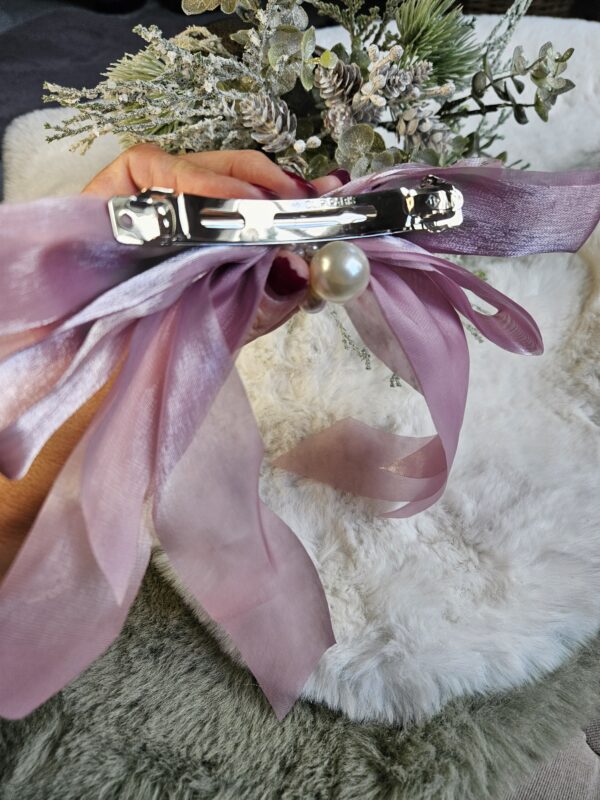 Hair clip bow pearl purple