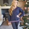 Navy v neck leopard print jumper