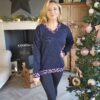 Navy v neck leopard print jumper