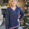 Navy v neck leopard print jumper