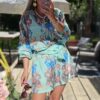 short and blouse set green