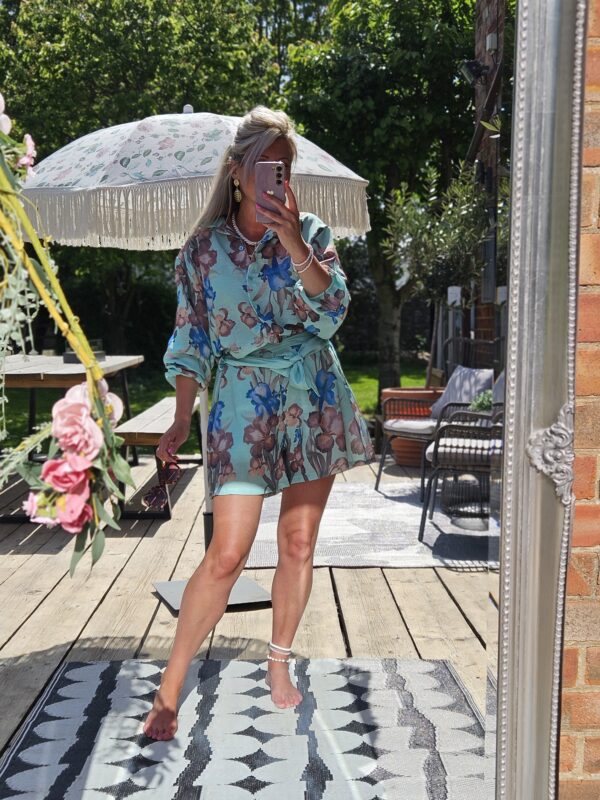 short and blouse set green