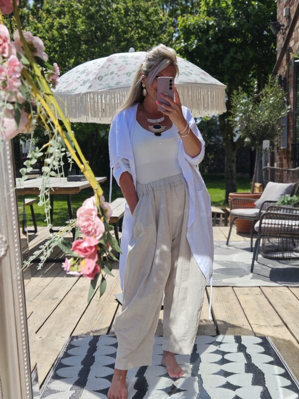 waterfall linen jacket white