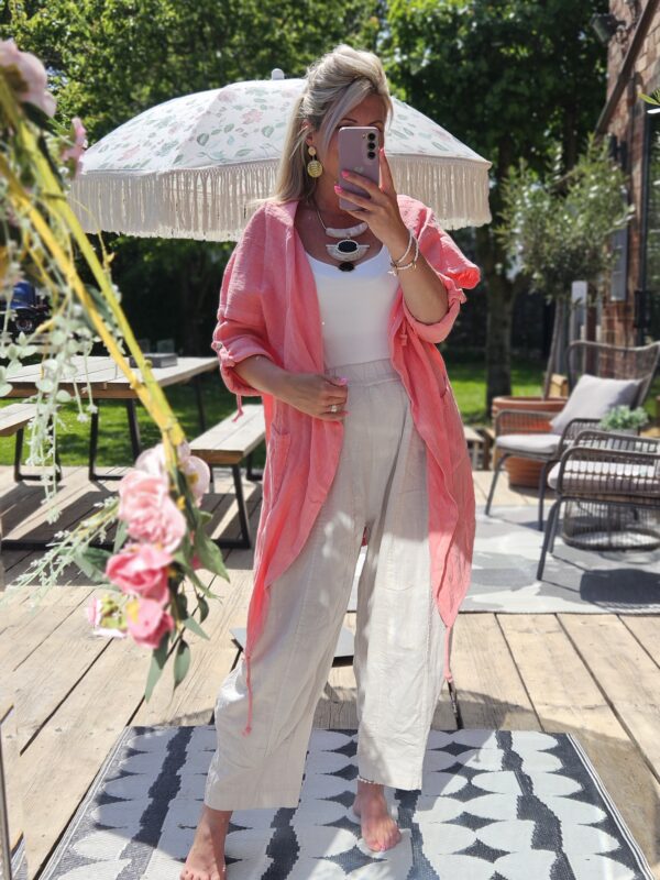 waterfall linen jacket coral