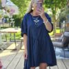 linen navy dress
