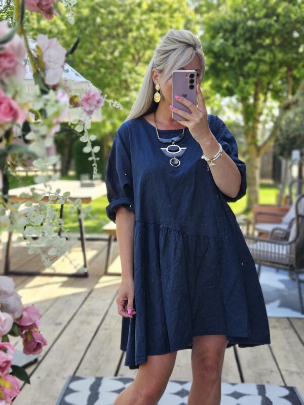 linen navy dress
