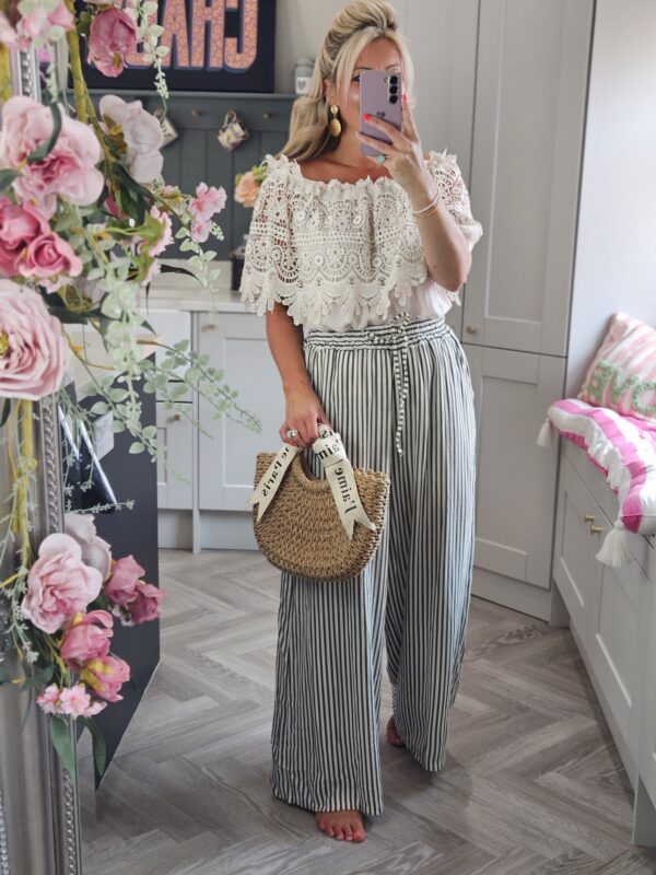 stripe trousers khaki