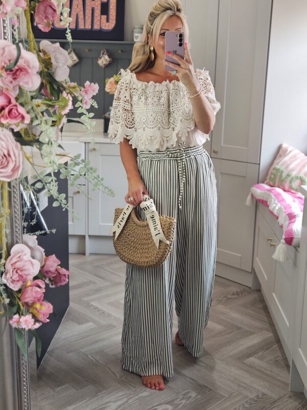 stripe trousers khaki
