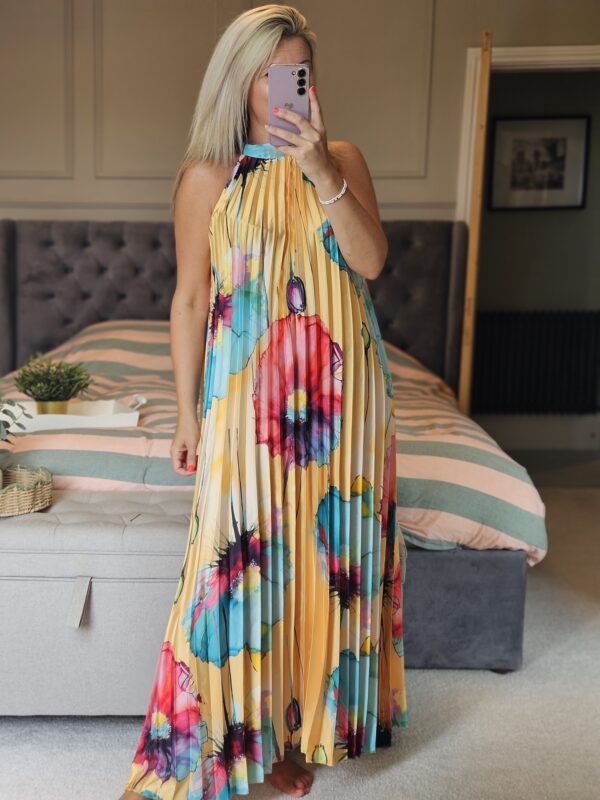 pleated maxi dress
