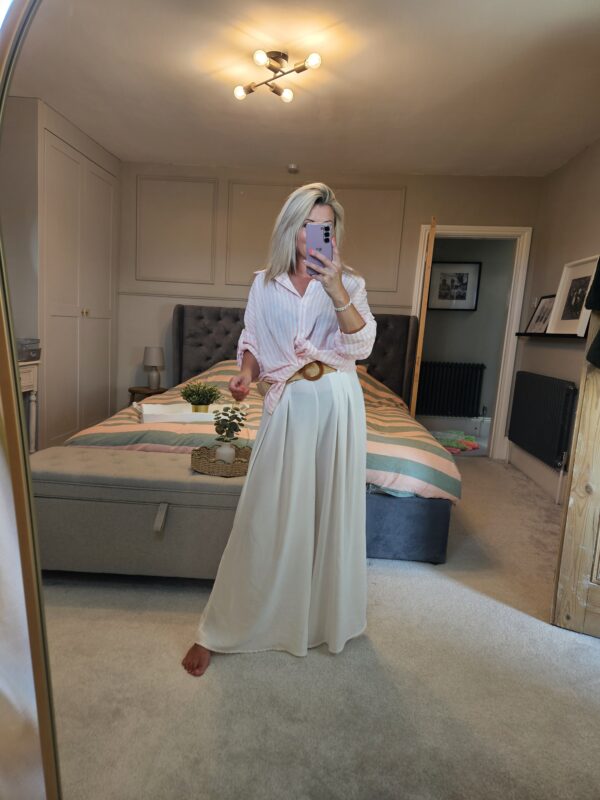 white wide leg trousers