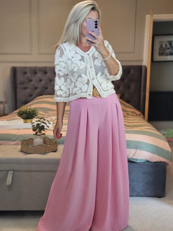 pink wide leg trousers