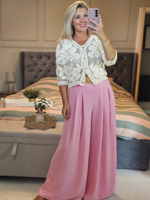 pink wide leg trousers