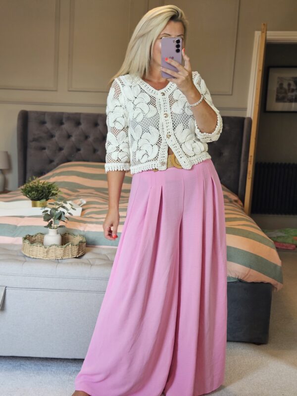 pink wide leg trousers
