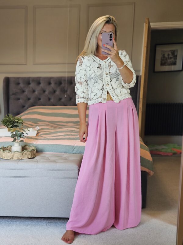 pink wide leg trousers