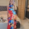 Pleated maxi dress red