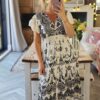 white and black midi dress