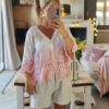 omre pink crochet cardigan