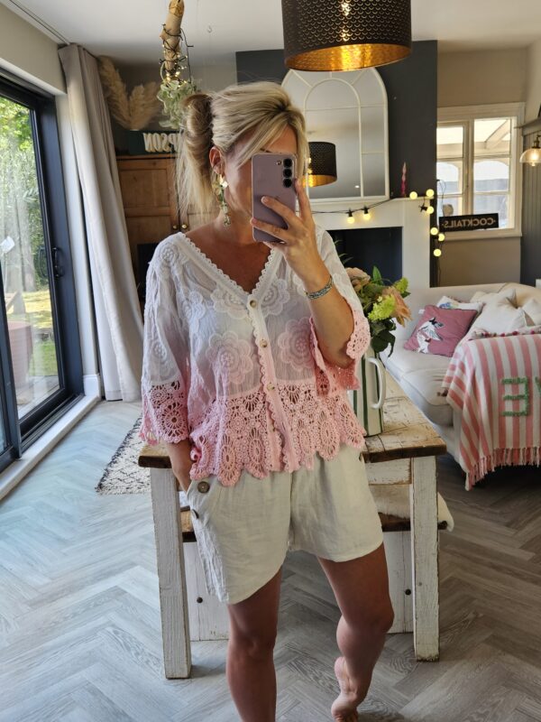 omre pink crochet cardigan