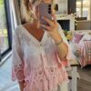 omre pink crochet cardigan