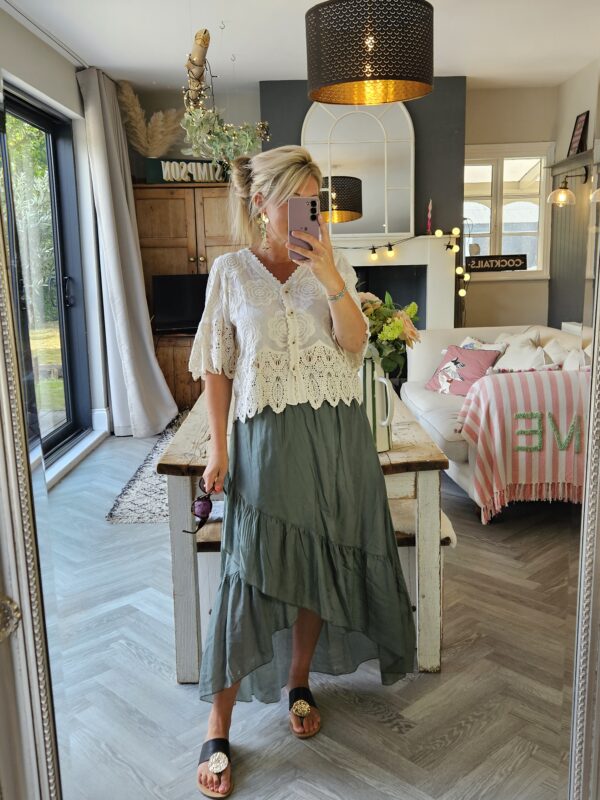 khaki tiered skirt