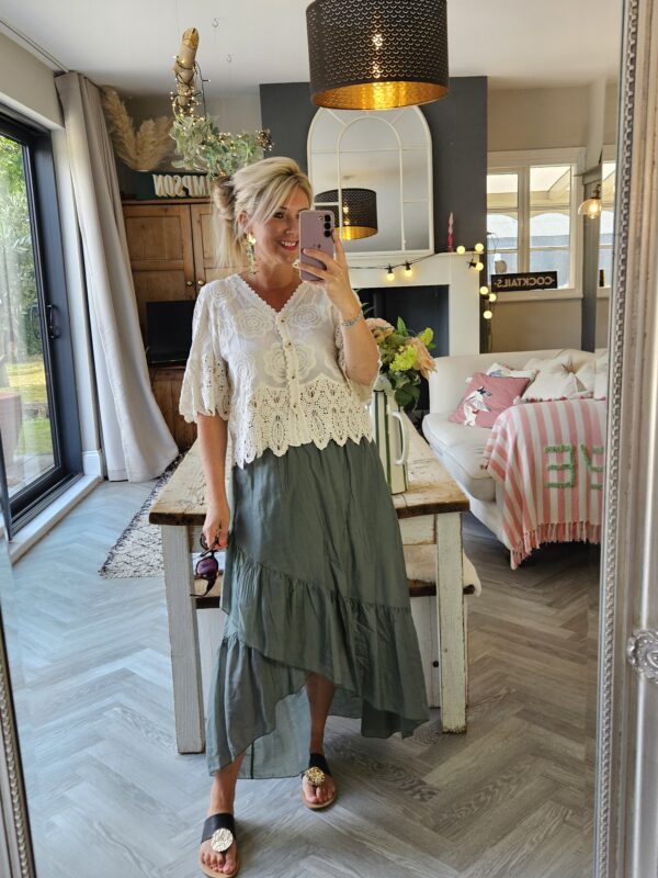 khaki tiered skirt