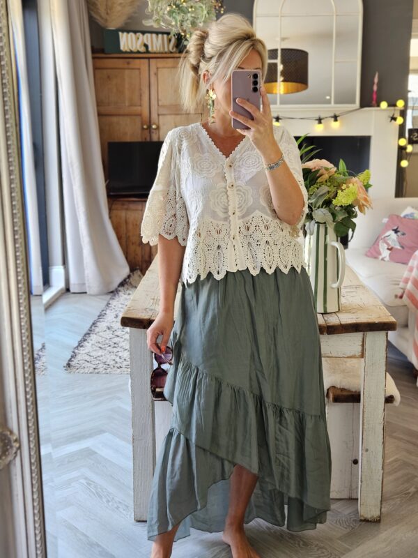 khaki tiered skirt