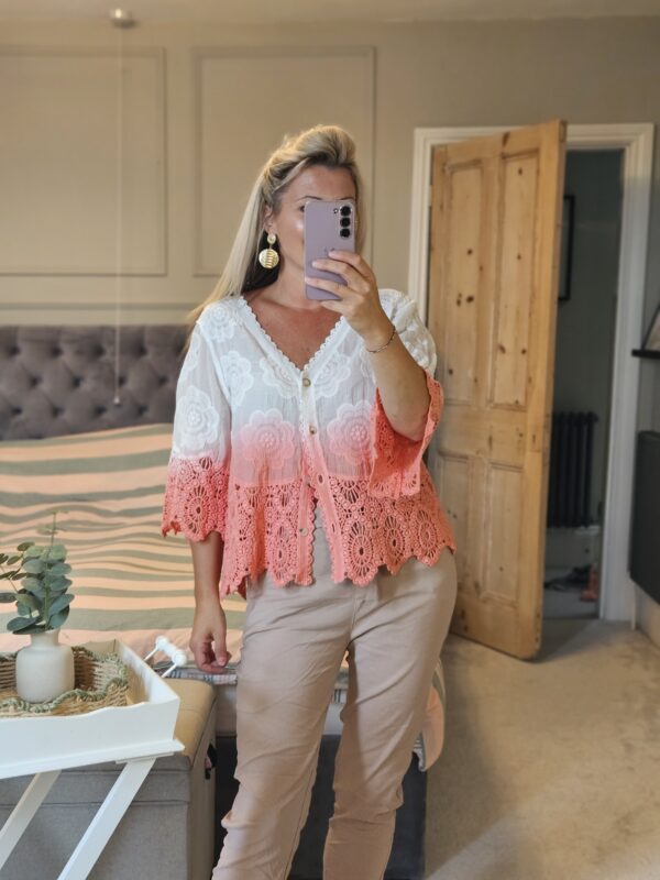 ombre coral crochet cardigan