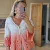 ombre coral crochet cardigan