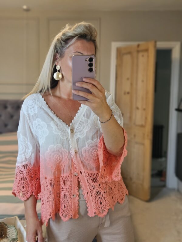 ombre coral crochet cardigan