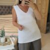 V neck white vest