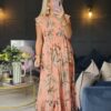 coral floral print dress