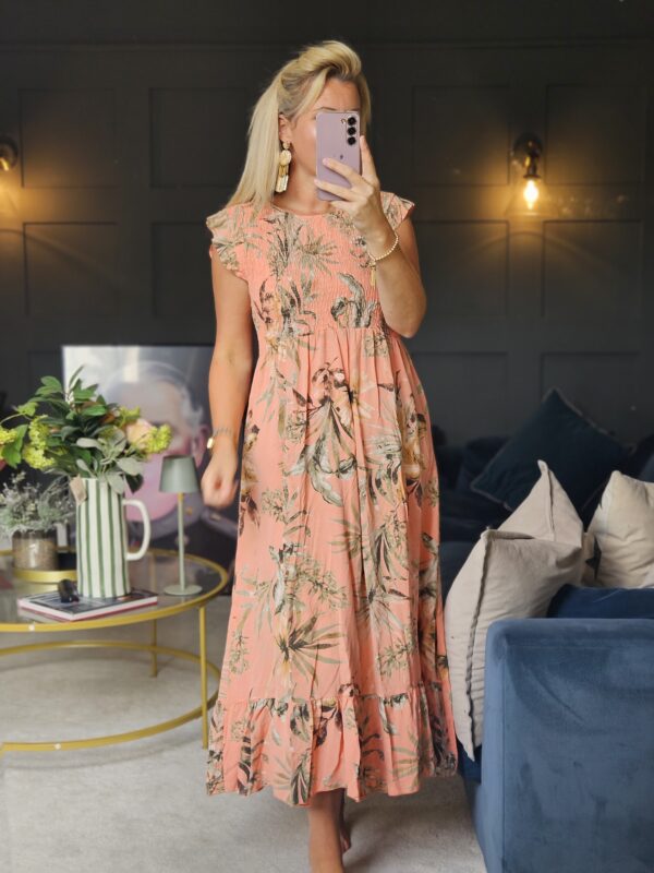 coral floral print dress