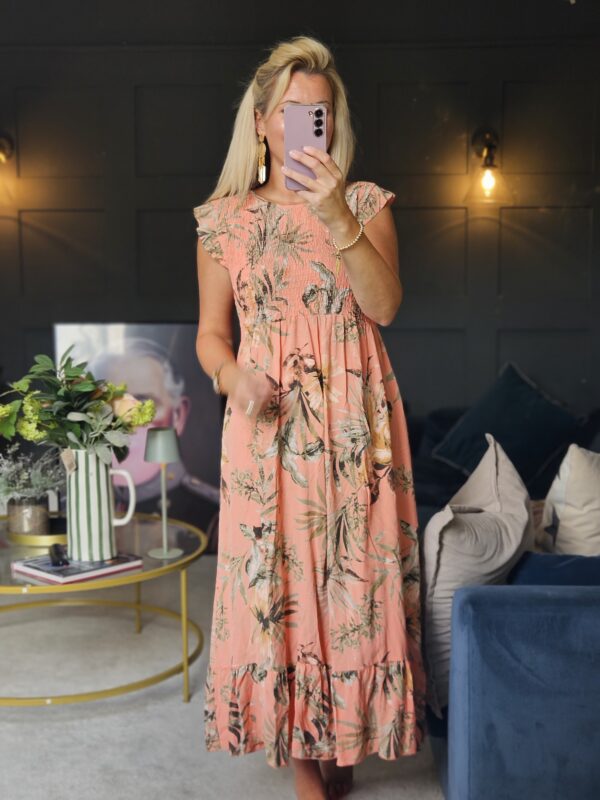 coral floral print dress