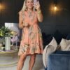 coral printed dress short