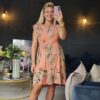 coral printed dress short