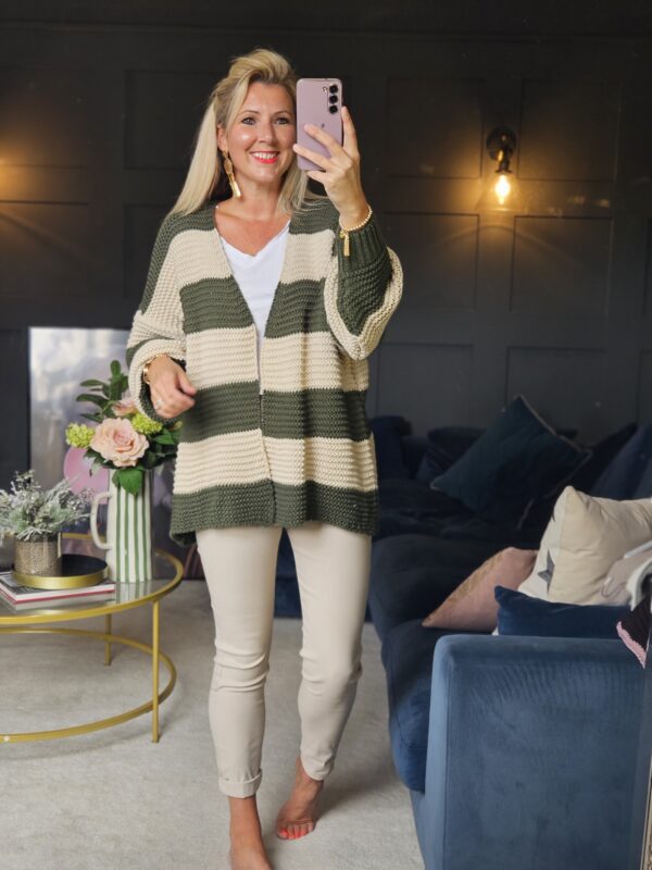 stripe cardigan khaki