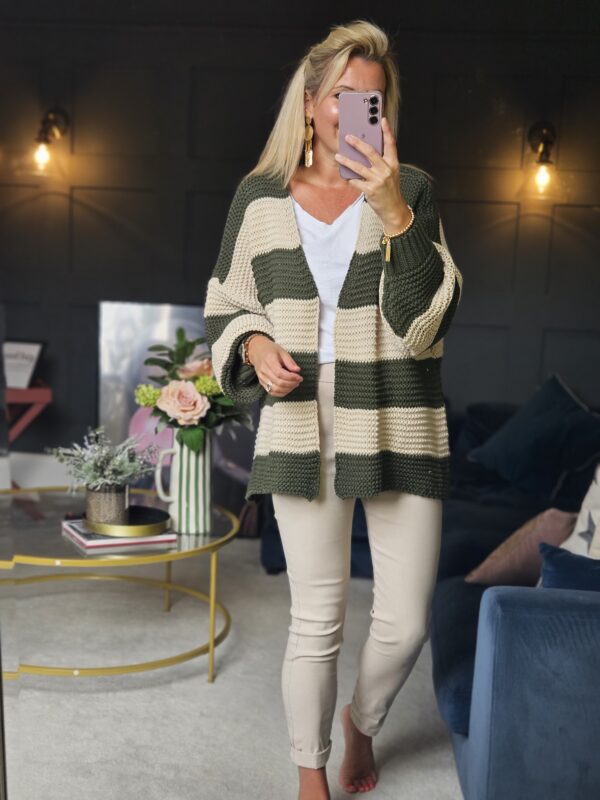 stripe cardigan khaki