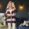 stripe cardigan brown and pink