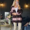 stripe cardigan brown and pink