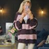 stripe cardigan brown and pink