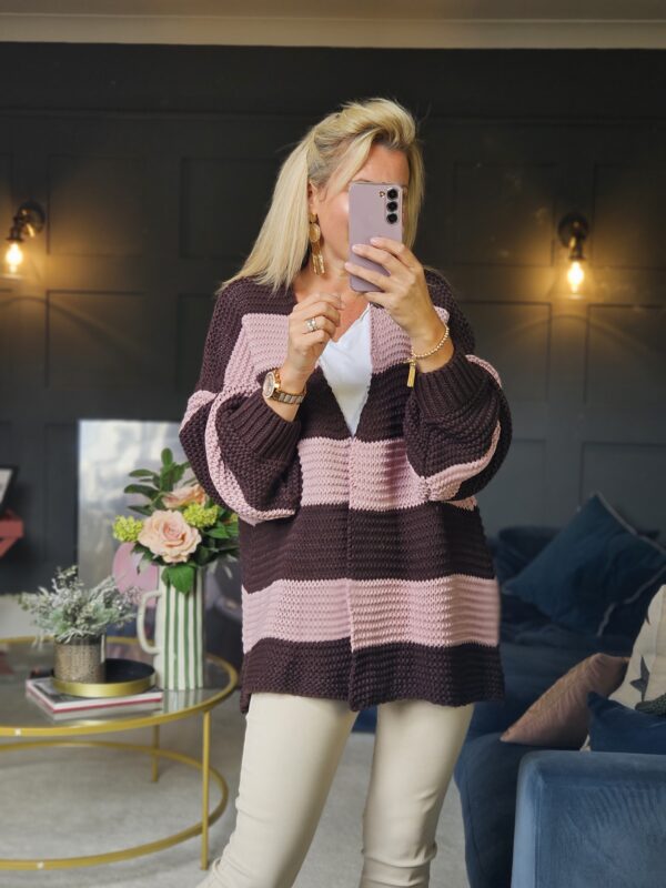 stripe cardigan brown and pink