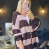 stripe cardigan brown and pink