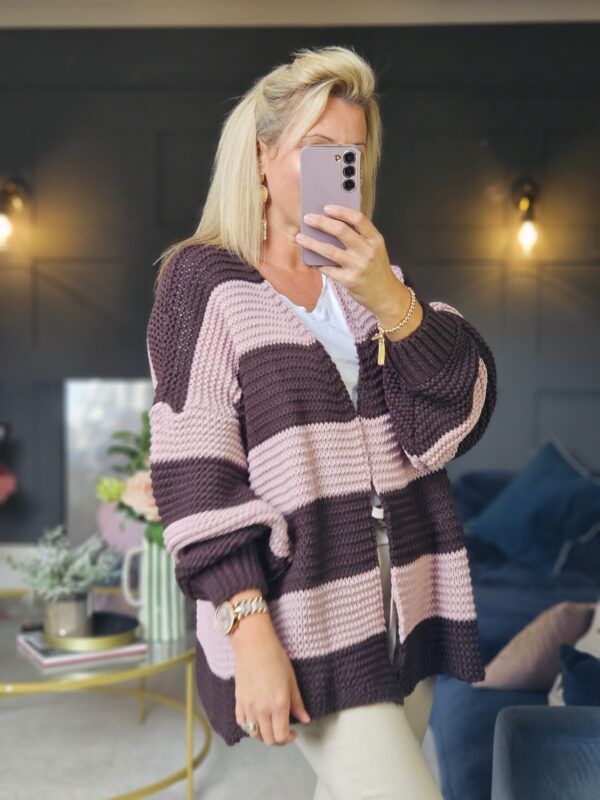 stripe cardigan brown and pink