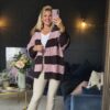 stripe cardigan brown and pink