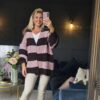 stripe cardigan brown and pink