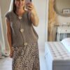 Taupe sleeveless cardigan