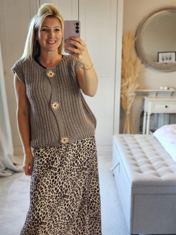 Taupe sleeveless cardigan