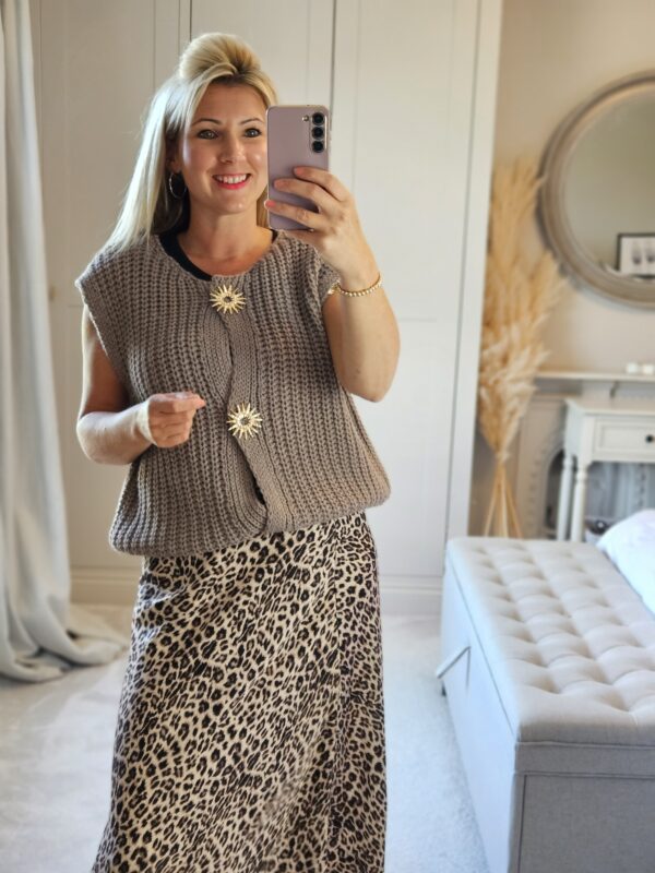 Taupe sleeveless cardigan