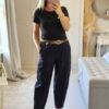Navy Barrel leg trousers